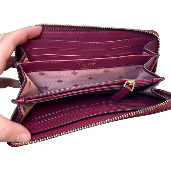 Kate Spade Berry Zip Around Jackson Continental Wallet Pebbled Leather Organizer - Picture 6 of 8